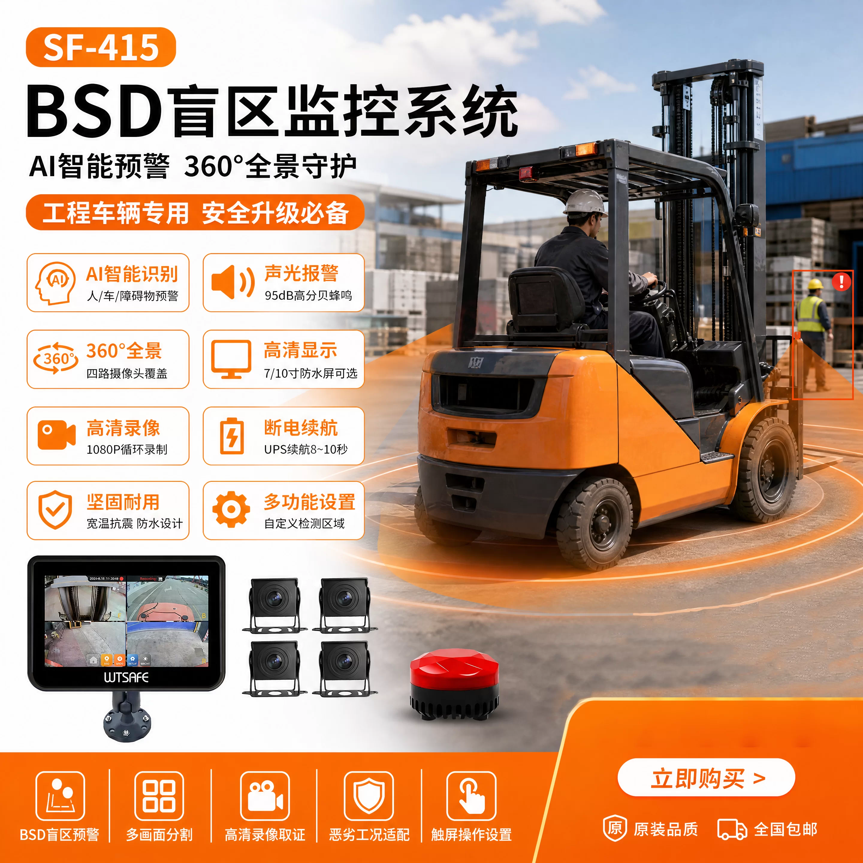 唯创安全 SF-415 叉车盲区监测预警系统